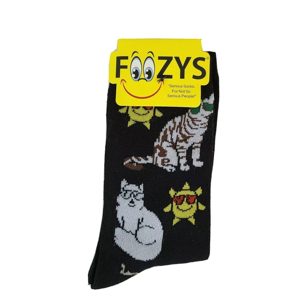 Foozys Cat with Sunglasses Sun Sunshine Kitty Animal Black‎ Pairs Women's Socks